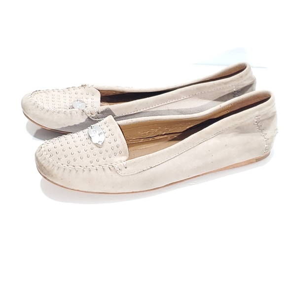 Coach Suede Leather Moccasin Loafers Driving Flats Studded Slip-on - Picture 2 of 8